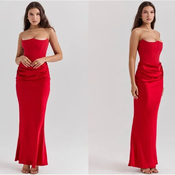 HOUSE OF CB 'Persephone' Scarlet Strapless Corset Maxi Dress NWOT - Picture 4 of 10